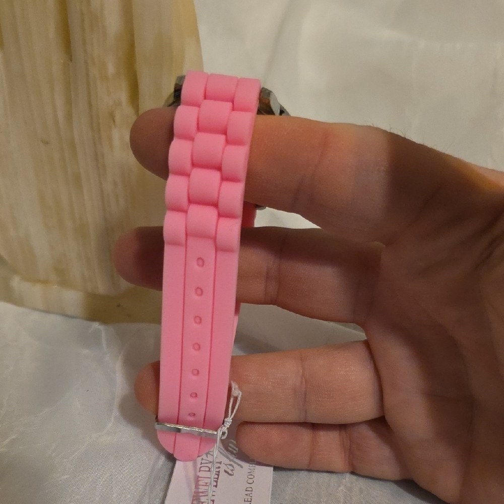 Geneva Quartz Watch with Pink Strap and Rhinestone Bezel - Picture 4 of 9